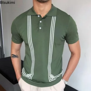 Hot Sale Men's Summer Clothes Luxury Style Slim Green Stripe Polo Shirts Male Knitted Short Sleeve Polo T shirts Men Golf Shirts 1 kf S7b1af7539c5f4dd5ad2dae004208b1aea