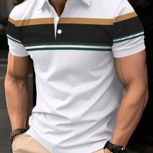 Men's Polo Shirt Button Collar Short Sleeve Pullover Summer Casual Sports Solid Color Striped Lapel Trend Men's T Shirt Tops 2 kf S7cdee40b6b9b4ce2879deb79e4880b79l