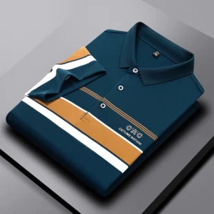 Summer New Silk Cotton Men's Breathable Polo Shirt Short sleeved Brand High end Fashion Exquisite Stripe Print Casual T-shirt 2 kf S83863d612f9a4b1c9ac1dc3902b5a4a0G