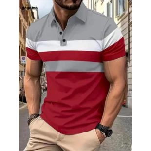 Men's Fashion Polo Shirt Simple Striped Printed Short-sleeved Shirt Summer Men's Business Casual Breathable Versatile Clothing 4 kf S8fb332a3eb914191b52cc3cd2bcc2244M