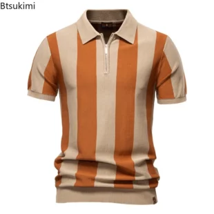 2025 Men's Summer Breathable Stripe Contrast Panel Polo Shirts New Business Casual Short Sleeve Knit Shirt Male Golf Sports Tops 5 kf S9233d300f009492fad50d1bb9a56b277r