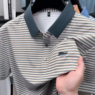 Fashion stripe color blocked men short sleeve polo shirt summer new trend brand embossed silky smooth breathable casual T-shirt 2 kf S923c583e7f584907827be50ff9fa3058y