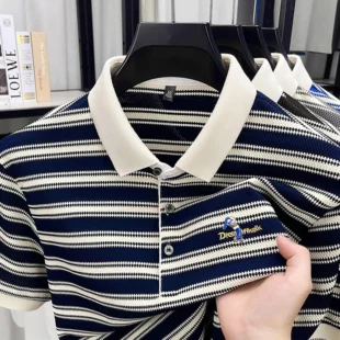 Light luxury striped color blocked short sleeve polo shirt men fashion luxury brand exquisite embroidery summer casual T-shirt 3 kf S93f8a63268bb426fb3a60adf78c48d64m