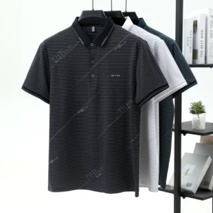 Fashion letter jacquard striped short sleeve polo shirt men's luxury trend brand summer silky breathable new item lapel T-shirt 3 kf S9511556b05d14df98248253cd1619bda4