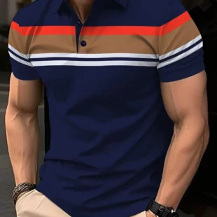 Men's Polo Shirt Button Collar Short Sleeve Pullover Summer Casual Sports Solid Color Striped Lapel Trend Men's T Shirt Tops 4 kf S952c83cf9f8547beabad370956badf9f3