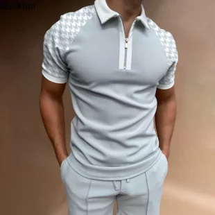 2025 High-quality Polo Shirts Men's Fashion Short Sleeve Striped T-shirts Half Zip Pullovers Men Casual Business Breathable Tops 3 kf S95a2da65a90c42ef95ddc9abce8a8ee8w