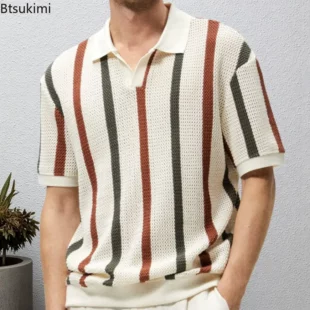 2025 Spring Summer Men's Short Sleeve Polo Shirt Knitted Slim Business Cardigan Shirt Streetwear Casual Tops Camisa Masculina 3 kf S97e3a47d7f8a4a8fbc60eef2db3d5c95W