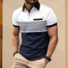 2025 Men's Summer short-sleeved POLO Shirt With Zipper Striped Print, False Pocket Decoration, Casual Business Lapel 5 kf S995e4c82890f4b789045a32cb946022dA