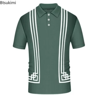 Hot Sale Men's Summer Clothes Luxury Style Slim Green Stripe Polo Shirts Male Knitted Short Sleeve Polo T shirts Men Golf Shirts 4 kf S9b61b5ce44e646358b3792b12d36e965I