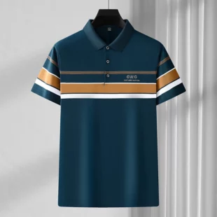 Summer New Silk Cotton Men's Breathable Polo Shirt Short sleeved Brand High end Fashion Exquisite Stripe Print Casual T-shirt 5 kf S9b7b759fd7ab4c6187a55ff6d4f6f57b9