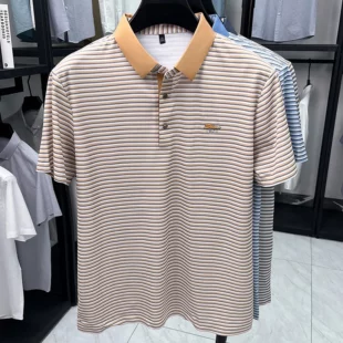 Fashion stripe color blocked men short sleeve polo shirt summer new trend brand embossed silky smooth breathable casual T-shirt 4 kf S9c34f481108d40cebbafa1586b3de3b1C