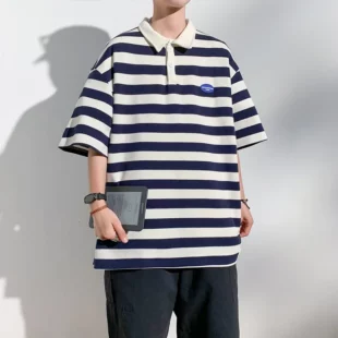 Men Polo Shirts Stripes Summer Short Sleeve T-shirt Turn-down Collar Shirt Male Casual Loose Pullover Tops Fashion Tees 3 kf Sa2872c289770432e9a751150b3fb5df6E