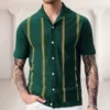 2025 Summer Cuban Collar Vintage Striped Polo Shirt Men Flip Collar Knitted Ice Silk Short Sleeved Shirt Casual Business T-shirt 7 kf Sa59d34dfff2b4f208bcb96b9775da686j