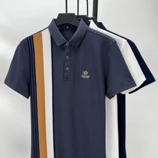 Light Luxury Polo Shirt Letter Embroidery Men's Short Sleeve High end Brand Summer new Fashion Stripe Silk Cotton Casual T-shirt 3 kf Sa5eeaa7ee29b4641afbb232d42392fc2x