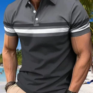 Men's Polo Shirt Button Collar Short Sleeve Pullover Summer Casual Sports Solid Color Striped Lapel Trend Men's T Shirt Tops 1 kf Sa8c05161915b4833998e6b397f462a947