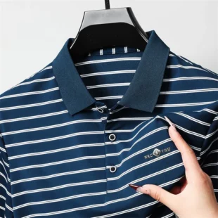 Men's Casual and Fashionable Striped Short Sleeved Polo Shirt Summer Comfortable Sweat Absorbing Breathable and Versatile Top 2 kf Saab94fe064cd44dc85363dd47878961ds