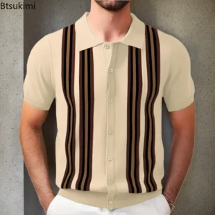 2025 Spring Summer Men's Short Sleeve Polo Shirt Knitted Slim Business Cardigan Shirt Streetwear Casual Tops Camisa Masculina 2 kf Sae732845b3e84500948be5fac0c4bafc7