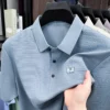 Fashion trend brand embossed short sleeve polo shirt men light luxury solid color stripe comfort ice silk loose no trace T-shirt 7 kf Saf35786c5d9a4ad69a950fba1709be38c