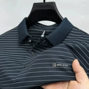 Advanced Ice Silk Breathable Short sleeve T-shirt for Men's 2024Summer New Trendy Stripe Letter Print Business Casual Polo Shirt 1 kf Sb41aa4e6ed2b42daae781ce864f770f4r