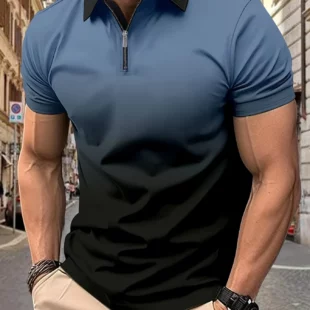Fashionable mens summer striped T-shirt color blocked 3D digital printing zipper polo shirt business casuallapelshortsleevedpolo 1 kf Sb6d3af619c6445f9bee42ebf604cee1bz