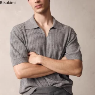 2025 Men's Korean Fashion Knitted V Neck Polo Shirt Slim Solid Color Short Sleeve Light Luxury Casual High Quality Knitwear Tops 2 kf Sbaefd1f3b2094b558bc35329eee9a26ar