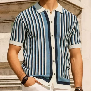 Men's Fashion Luxury Leisure Knit Polo Shirt Striped Button-down Short Sleeve Cardigan Casual Business Knitwear 2025 New Summer 1 kf Sbe5999196b8349658b82519a7bb73c60t