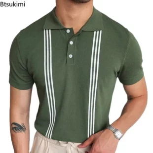 Hot Sale Men's Summer Clothes Luxury Style Slim Green Stripe Polo Shirts Male Knitted Short Sleeve Polo T shirts Men Golf Shirts 2 kf Sc030a71332bd46db85d759c80f7c46fcl