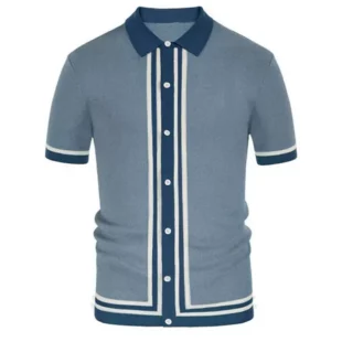 Men's 2023 Summer New Vintage British Style Lapel Jacquard Knitted Button Cardigan Short Sleeve Business Polo Shirt 3 kf Sc134e914cd05482e81973e18ce64e496J