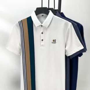 Light Luxury Polo Shirt Letter Embroidery Men's Short Sleeve High end Brand Summer new Fashion Stripe Silk Cotton Casual T-shirt 4 kf Sc7cac961729f479283b24cec5b30644bC