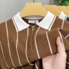 High quality summer knitted short sleeve polo shirt fashion half zipper lapel T-shirt vertical stripes comfort casual men's wear 3 kf Sc9ddd1e494c44db5a9892d3f45b1d126k