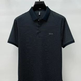 Advanced Ice Silk Breathable Short sleeve T-shirt for Men's 2024Summer New Trendy Stripe Letter Print Business Casual Polo Shirt 2 kf Sccc2cf08a1ef482f831b3629bbd776ccC