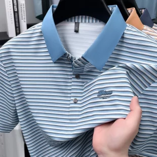 Fashion stripe color blocked men short sleeve polo shirt summer new trend brand embossed silky smooth breathable casual T-shirt 1 kf Sd4466d2b36924dda90662949fff8ca9aV