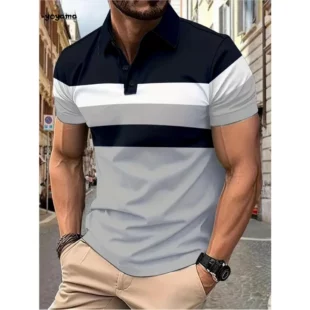 Men's Fashion Polo Shirt Simple Striped Printed Short-sleeved Shirt Summer Men's Business Casual Breathable Versatile Clothing 1 kf Sd47a87edb4bb4e9b8608b02efa52aa03X