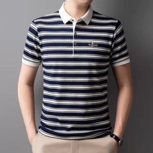 Light luxury striped color blocked short sleeve polo shirt men fashion luxury brand exquisite embroidery summer casual T-shirt 4 kf Se07b1952bb89407ebf304870395381daD