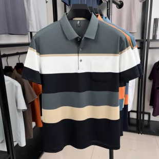 Quality trendy short sleeve polo shirt men fashion color blocked striped pocket design comfortable breathable summer T-shirt 4 kf Se56441d96f704c358c2ceb54569869d6y