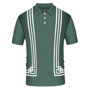 2024 Summer Contrast Color Knitted Polo Shirts Men Green Stripe Turn-down Collar Tops for Men Slim Fit Casual Business Polos 5 kf Seaa5573d714143979216d10b8284bee0S