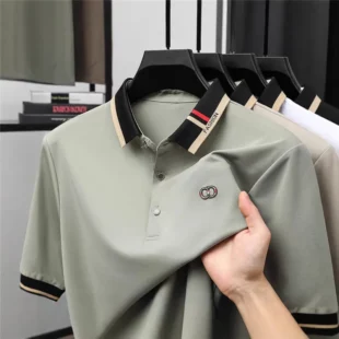 2025 New Trend Men's Polo Shirt Summer Short Sleeve Fashion Clothing Stripped Collar Polos T-shirt Solid Casual Tops 2 kf See9b4c5bbbea407c9d7f51c569723ac87