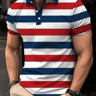 Men's Short Clothes Sleeved Lapel 3D Digital Printed Striped Polo Shirt Summer Man's Business Casual Top Clothes Oversized 2 kf Sefbebc7f7cbe42599d6f252320bda5b2v