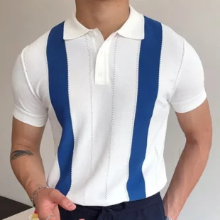 Men's Summer Business Knit Short Sleeve Polo Shirts Streetwear Button-down Breathable Striped Fashion Light Luxury Retro Shirts 4 kf Sf4580f4b165e4aeda3db827aceda5dda0