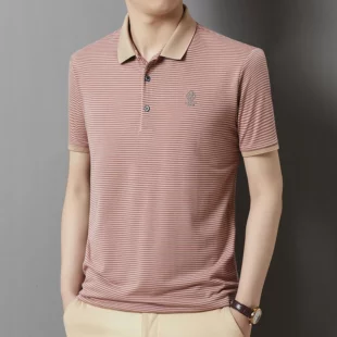 Summer Business Casual Quality Cotton Breathable Comfortable Lapel Polo Short Sleeve Striped Print Design Korean T-shirt Top 4 kf Sf4e0e44a69734168881d4132c91d253f9