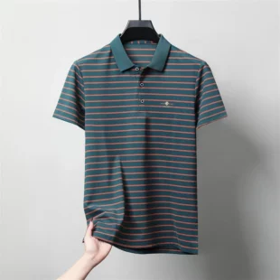 Men's Casual and Fashionable Striped Short Sleeved Polo Shirt Summer Comfortable Sweat Absorbing Breathable and Versatile Top 3 kf Sf50b943203494940870f39fd59a28eceJ
