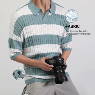 Men's Polo Short Sleeve Retro Knit Lapel Striped Short Sleeve Fashion Popular Knitwear Casual Breathable Top US Size 1 kf Sf873ca09839c4148adaf217e06fb88e0A