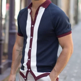 Summer Men's Knitted Jacquard Polo Shirt Fashion Vintage Striped Short Sleeve Lapel T-shirt Man Streetwear Business Casual Tops 2 kf Sf98b17a019064ce5b5ae77e82bc107f28