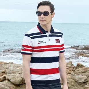 Summer New Embroidery Men's Striped Polos Short Bruce&Shark Casual Fashion Blue T-shirt Loose Breathable Men's Red Tee Size 4XL 2 kf Sfc74e43be03c4cafa9781c80346e8678o
