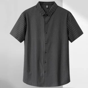 Summer striped short-sleeved t-shirt half-sleeved tops T-shirt in half open collar men's ice silk without trace polo shirt 2 kf Sfd0227a4a4cb44058a743dd593030d61A