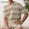 Contrast Color Striped Knitting Polo Shirt Men Summer Vintage Turn-down Collar Knit Tops For Mens Vacation Leisure Knitted Polos 7 kf S04921a3e75064b8f948ca1a0b042fe9bv