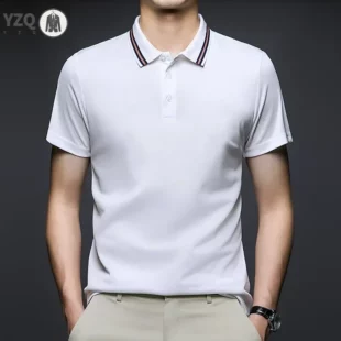 Men's Fashion Solid Short Sleeved Striped Lapel Polo Shirt Summer Breathable Comfortable Top 3 kf S05dd316e336548d2aa6d82024462f937k