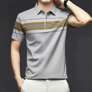 BROWON Brand 2025 Summer Men Polo Shirt Short Sleeve Lapel Collared Smart Casual Striped Office Polo Tops Tees for Men 2 kf S0adae7732e6f4a77a1f73884d737f920N