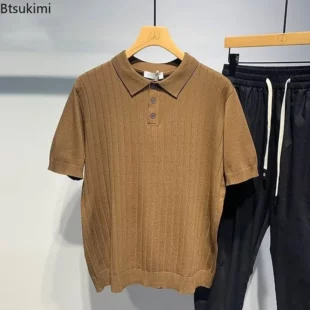 Men's Summer Clothing Short-sleeved Knitted Polo Shirts Men Solid Vintage Casual Lapel Tops Japanese Style Simple Slim T-shirts 3 kf S0add76cbd95047449a7674a456ea87b5N