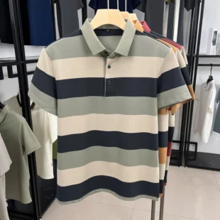 High end fashion men short sleeve polo shirt summer trend stripe men's wear middle-age business casual breathable lapel T-shirt 3 kf S0d2b37386dcd48e2ab4b8e68b86ccdfaX